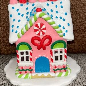 Festive Pink Gingerbread House Decoration